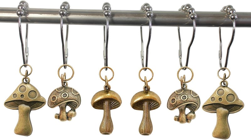 Daxingbu Mushroom Shower Curtain Hooks, 12Pcs Rustproof Metal Cute Retro Mushroom Shower Curtain Hooks Rings for Boho Fairy Forest Country Cottagecore Style Home Bathroom Decor (Bronze) - Image 5